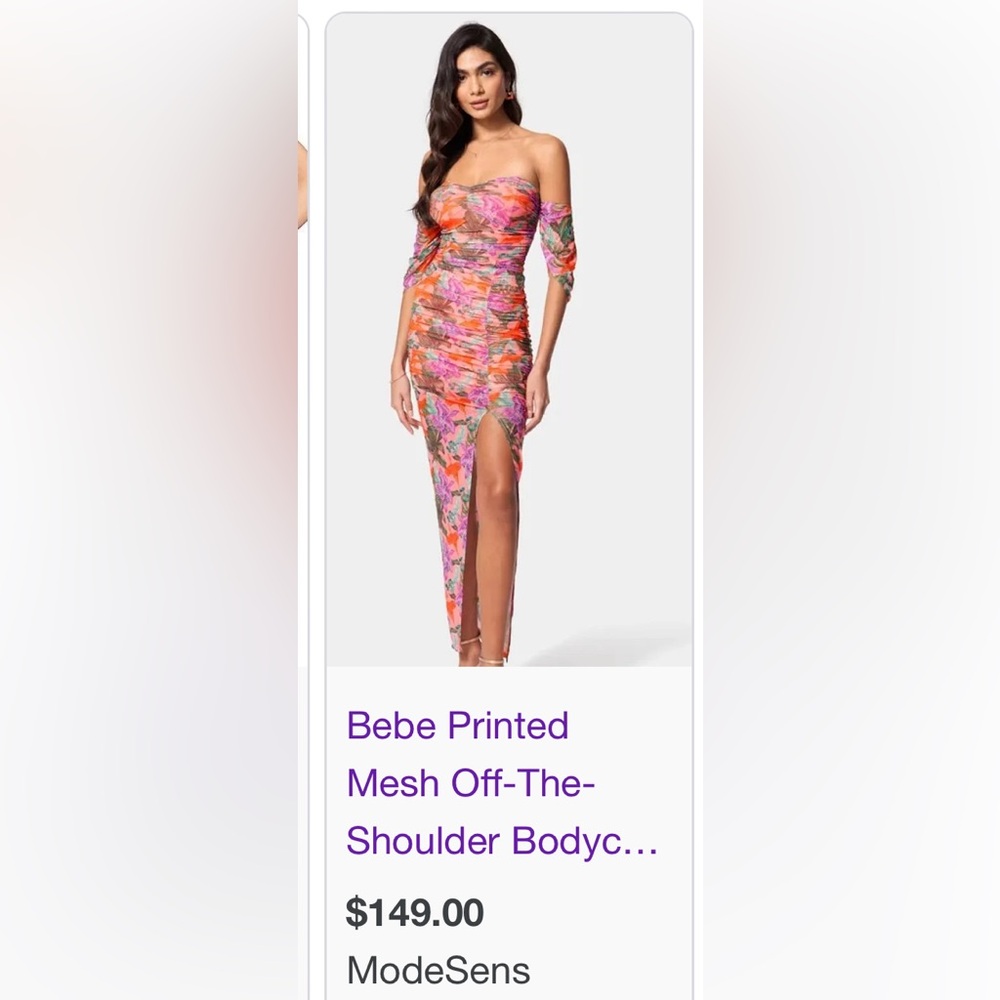 Bebe floral mesh off the shoulder bodycon dress